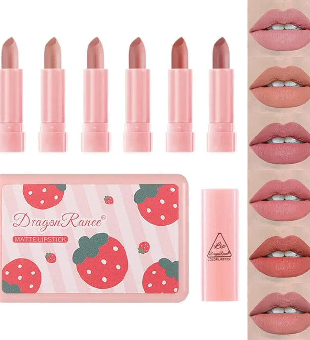 6 Colors Matte Lipstick Set, Matte Lipsticks, Mini Size Lipstick, Waterproof，Long Lasting Matte Velvet Lipstick