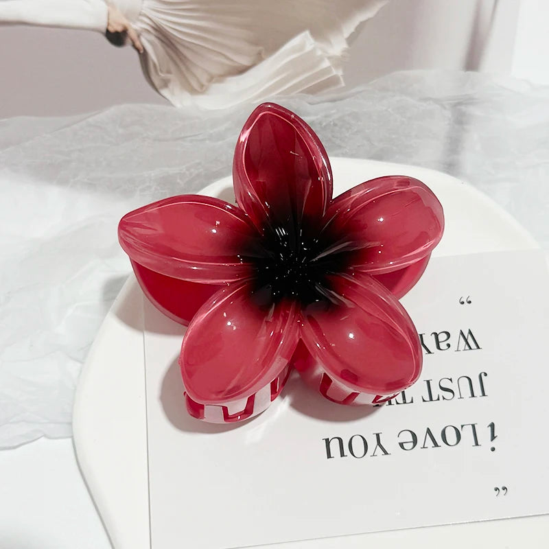 Korean Hawaiian Gradient Flower Hair Claw Clip For Women Girl Fashion Plastic Non Slip Hold Hairpin Barrette Hair Accessories