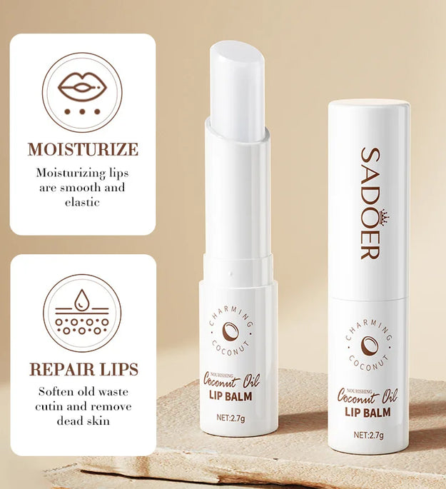 SADOER Coconut Lip Balm - Lasting Nourishment and Moisture for Men and Women - Daily Care Lip Balm