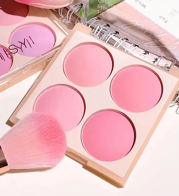 4-color matte blush, peach pink, coral blush powder, Korean low saturation soft fog blush, can lighten, create three-dimensional