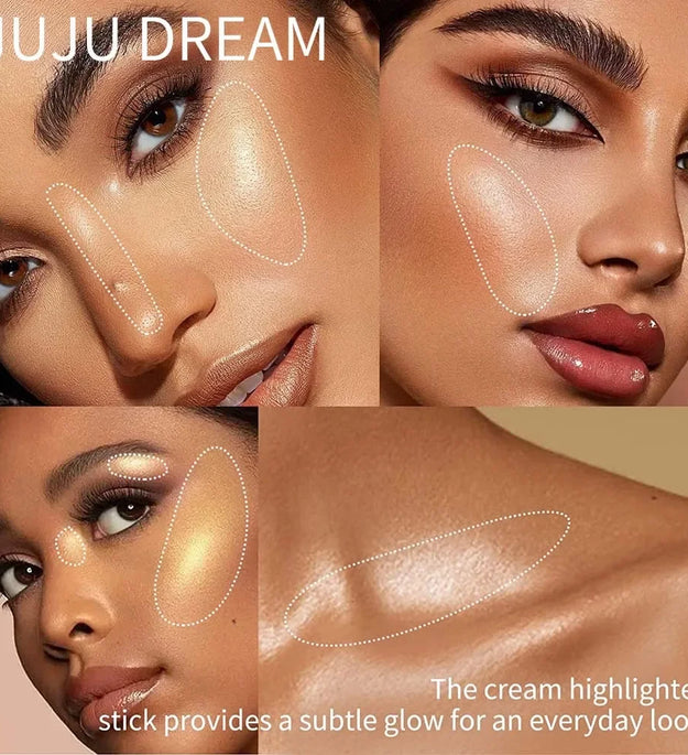 Glowy Highlighter Stick – Shimmer Finish, Waterproof, Long-Lasting, Easy Blend, Multi-Look, Face & Eye Contour, Skin-Friendly