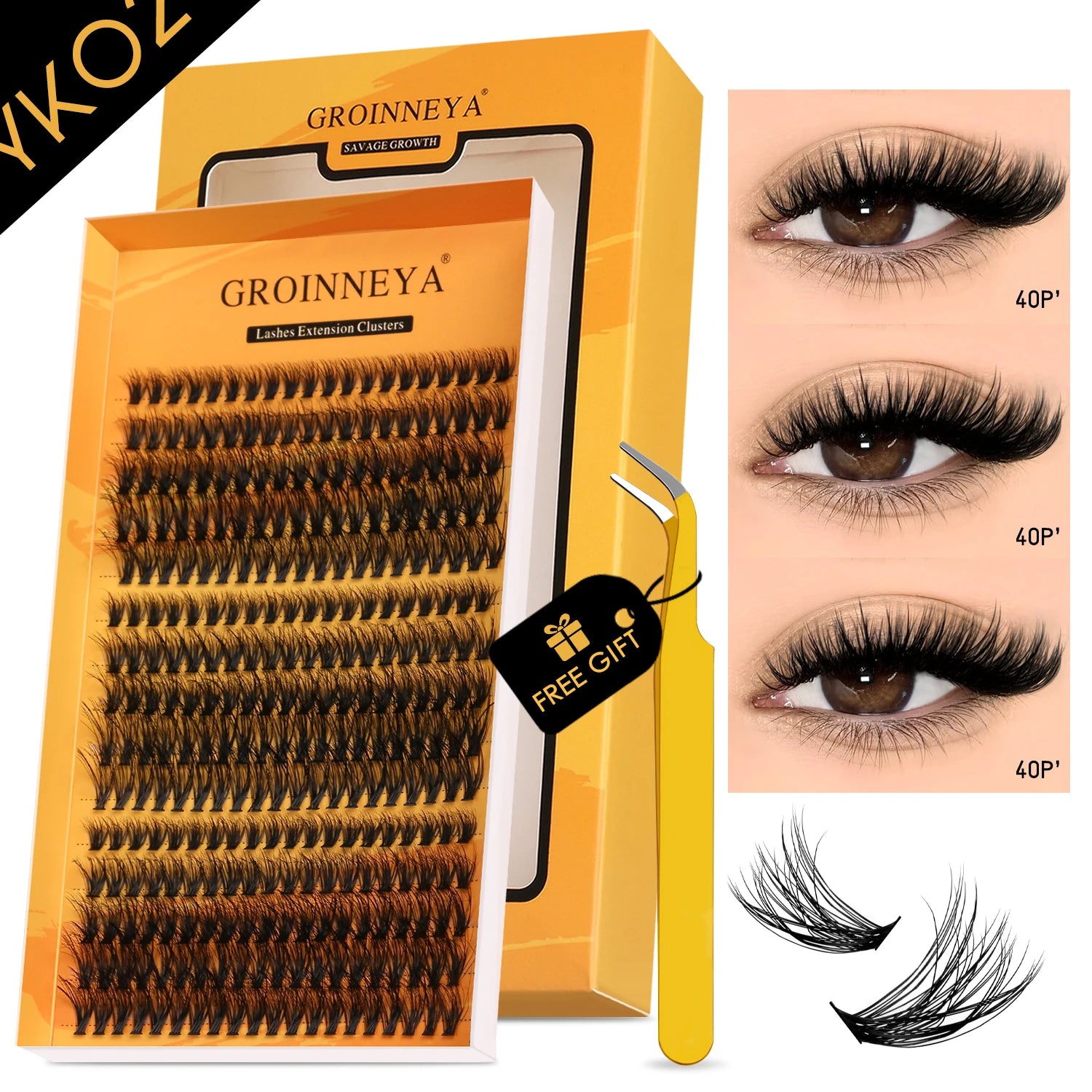 GROINNEYA Lashes Clusters Cat Eyelashes Wispy Individual Lashes Extensions Volume Fluffy Clusters Lashes DIY Eyelashes Makeup