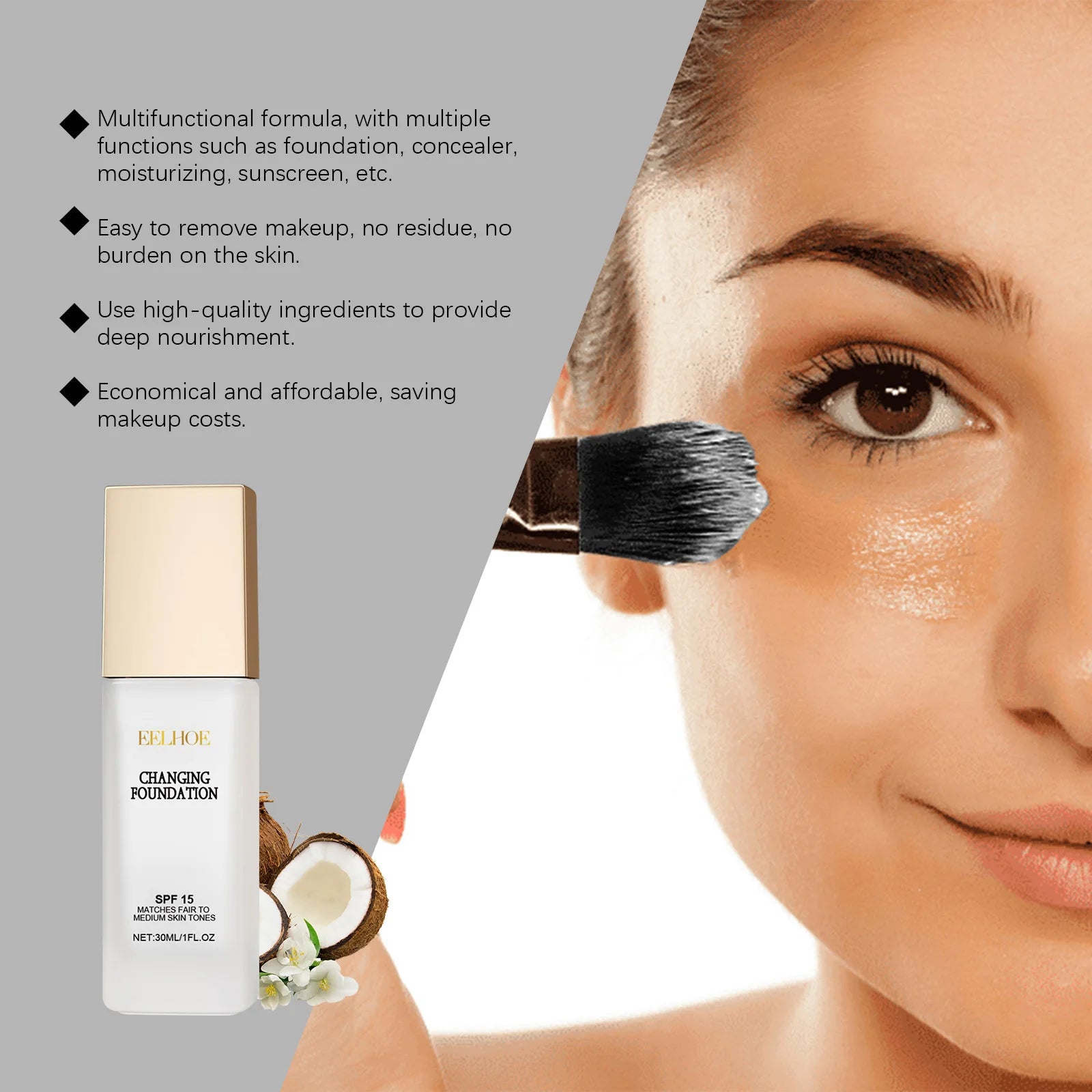 EELHOE Spf 15 Colour Changing Mature Skin Foundation Oil Control Nourishing High Coverage Makeup Cosmetics Covering Foundation - BlissFully