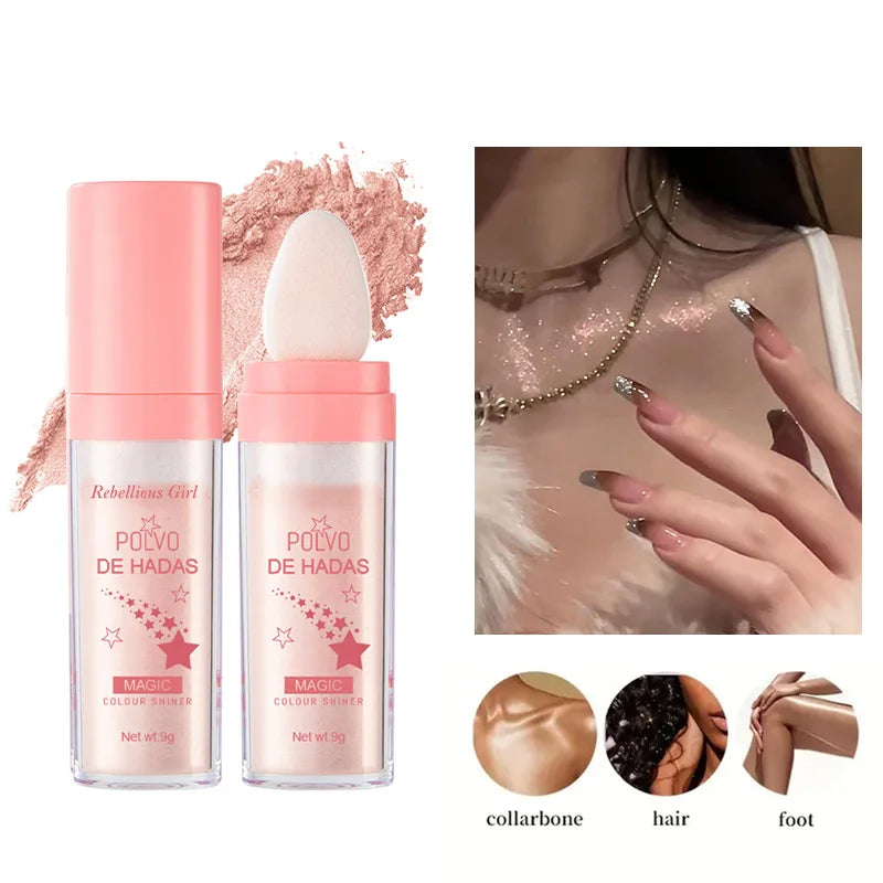 Highlighter Powder White Moonlight Polvo De Hadas Glitter Shimmer Contour Shading Illuminator for Women Face Body Glitter Makeup