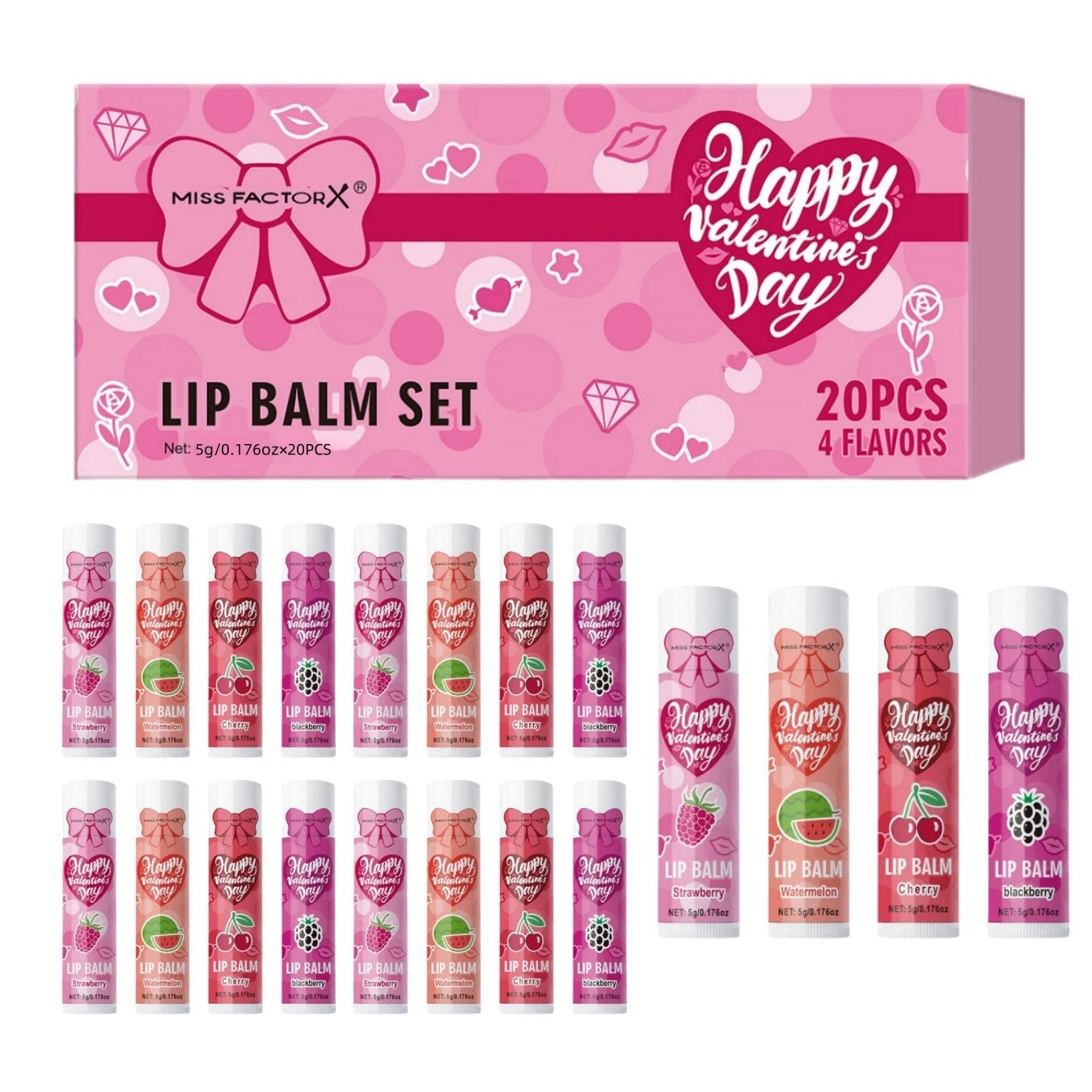 20PCS/Box Luxury Gift Set Lip Balm Set Hydrating and Glossy For Dry Lips Valentine's Day Gifts Women's