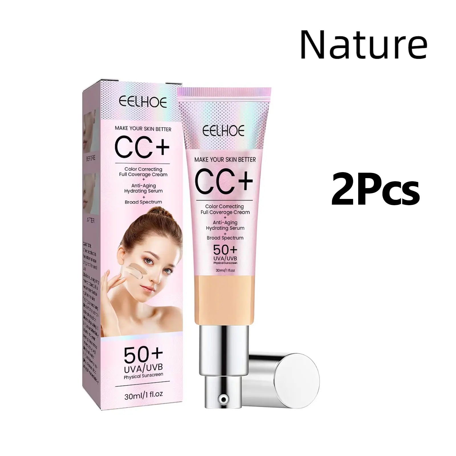 1/2/3pcs CC Cream Foundation Waterproof Brighten Moisturizing Foundation Concealer Oil-Control Sunscreen Spf 50 Makeup Product