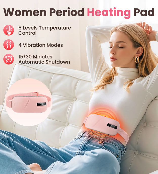 5 Modes Electric Heating Vibration Waist Massage Belt Smart Warm Palace Women Menstrual Heating Pad for for Cramps Period Relief