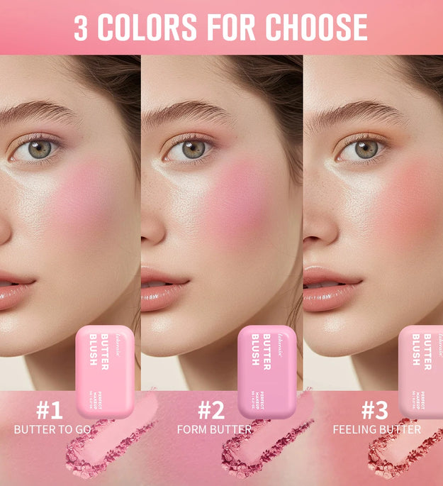 Single Color Butter Blush Matte Natural Cheek Tint Waterproof Face Contouring Cosmetics Blush Powder Face Soft Female Makeup