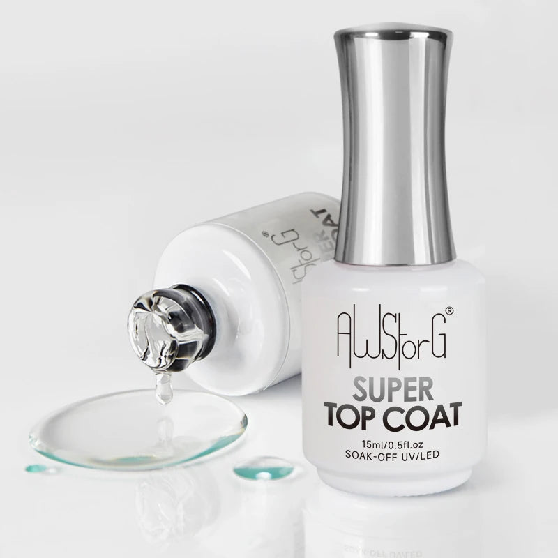 AWStorG 15ML Super Top Coat Nail Art Gel Varnish Semi Permanent Soak Off No Wipe UV Gel Varnish Shining Clear Top Coat