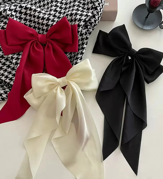 Elegant Solid Large Bow Ribbon Hair Clip For Women Girl Sweet Headbands Soft Satin Hairpin Hairgrip Fashion Hair Accessories