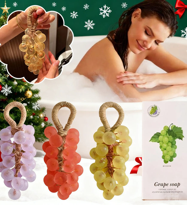 Grape Soap on a Rope with Box Christmas Gift, Handmade Grape Cluster Shape Soap Bar, Aromatic Bath Hand Wash Gift Home Decor