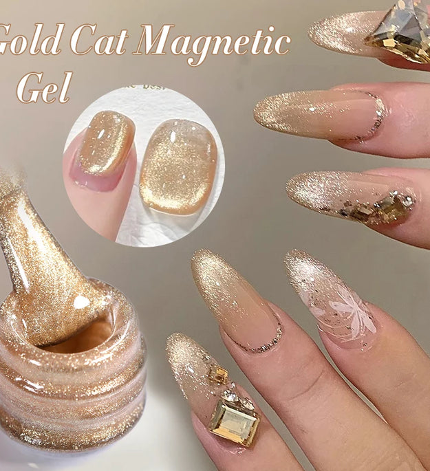 BORN PRETTY 10ml Cat Magnetic Gel Sparkling Ultra Gold Glitter Soak Off UV LED Gel Nail Art Varnish Manicure Valentine's Day