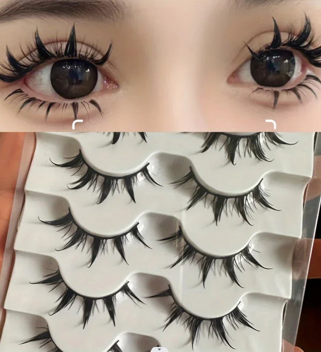 Anime-Inspired False Eyelashes, 5 Pairs Cartoon Eye Faux Lashes, Dramatic Look Demon Style, Volumizing & Lengthening