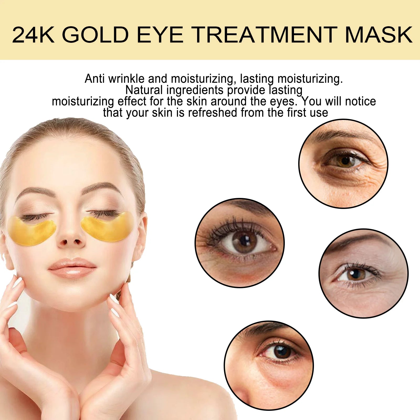 60PCS 24K Gold Eye Mask Anti Dark Circles Removal Eyes Bags Moisturizing Firming Eye Patches Eyes Skin Care Products