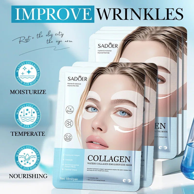 10 Pack Hydrogel Collagen Eye Mask - Intense Hydration for Glowing Skin, Firming & Smoothing Fine Lines, All Skin Types