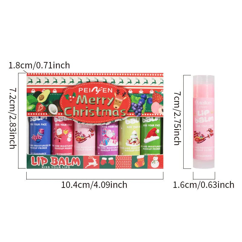 6PCS Fruit-Infused Vegan Lip Balm Set Long-Lasting Moisture And Shine Dry Lip Rescue Lipstick Primer Perfect Christmas Gift