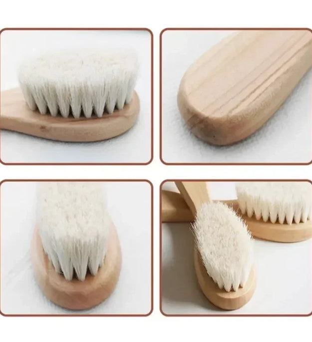 2PCS Newborn Wool Baby Wooden Brush Comb Newborn Hair Brush Infant Head Massager Portable Comb Hair Bath Brush Comb