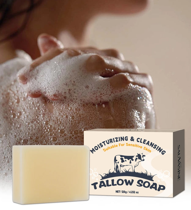 120g Handmade Beef Tallow Soap Bar Face & Body Wash Skin Moisturizer Smooth Natural Grass Fed Tallow Soap for Sensitive Skin