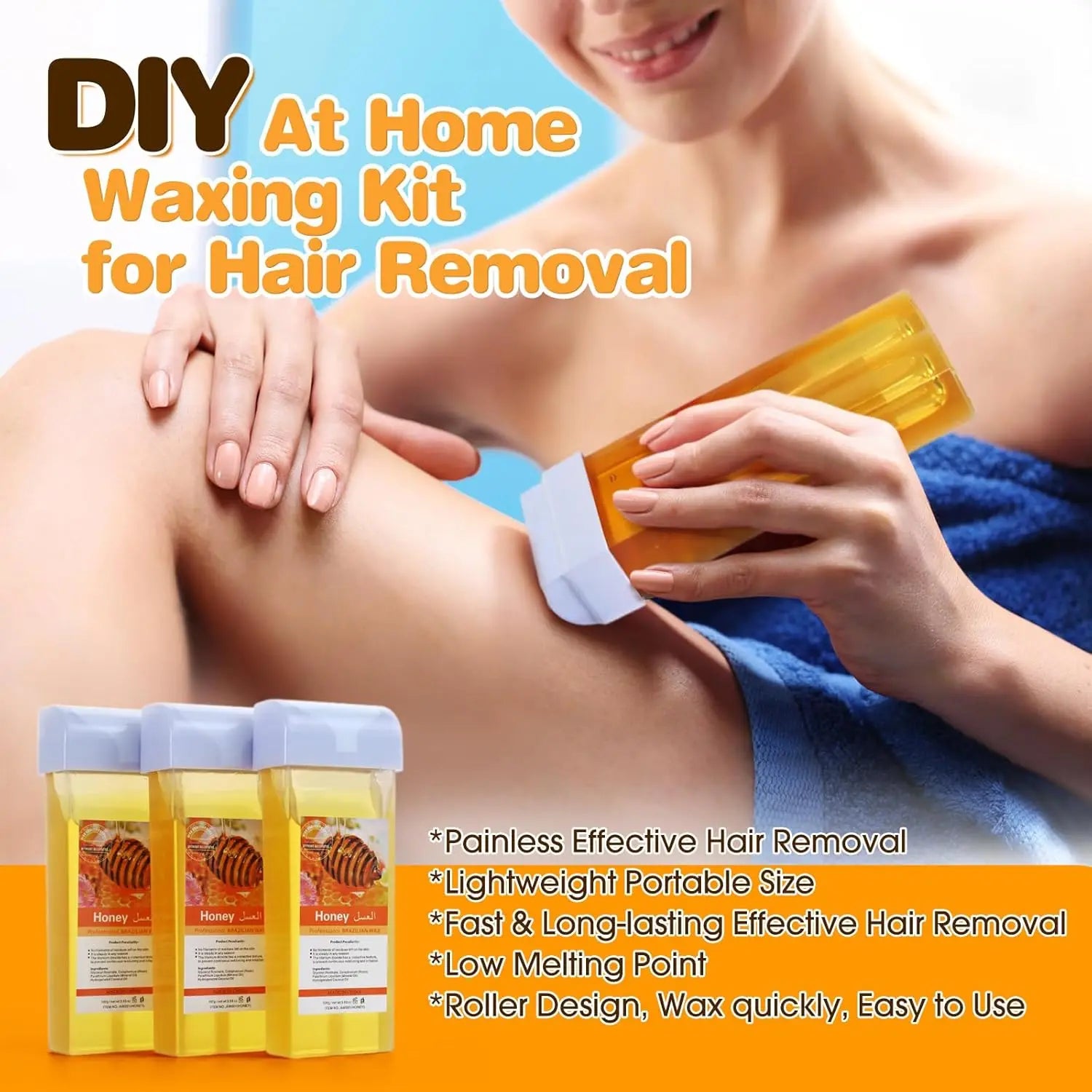 Roll on Wax Painless Wax Roll On For Hair removal Depilatory Wax Warmer Honey Aloe Wax Cartridge For Bikini Body Hair Removal