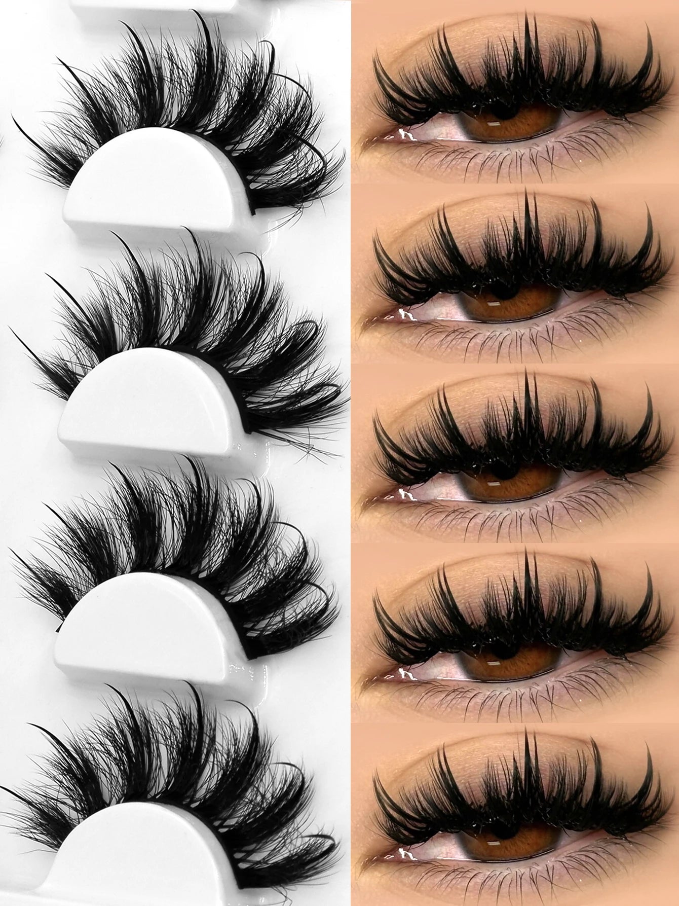 GROINNEYA Fluffy Eyelashes 3D Mink False Lashes Fluffy Soft Cross Manga Lashes Wispy Volume Mink Lashes Dramatic Makeup
