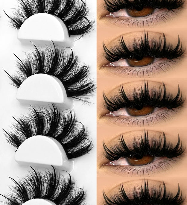 GROINNEYA Fluffy Eyelashes 3D Mink False Lashes Fluffy Soft Cross Manga Lashes Wispy Volume Mink Lashes Dramatic Makeup