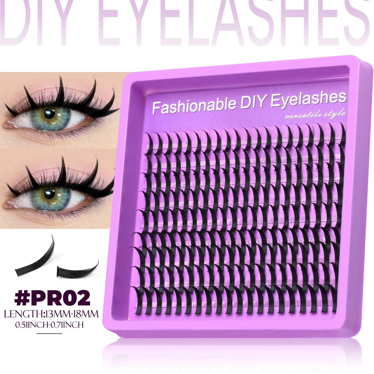 LASVIREY Fluffy Lash Clusters DIY Spiky Cluster Lashes Mixed Tray Individual Lashes Extension Natural Thick Faux Mink Lashes