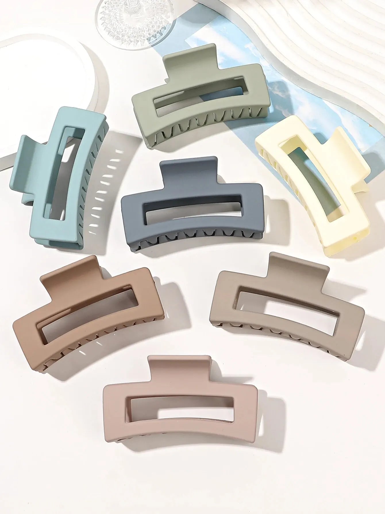 7 Pcs Big Hair Claw Clips 3.4" Non-slip Big Square Matte for Women Girls, Strong Hold Banana Clips for Thick Thin Hair - BlissFully