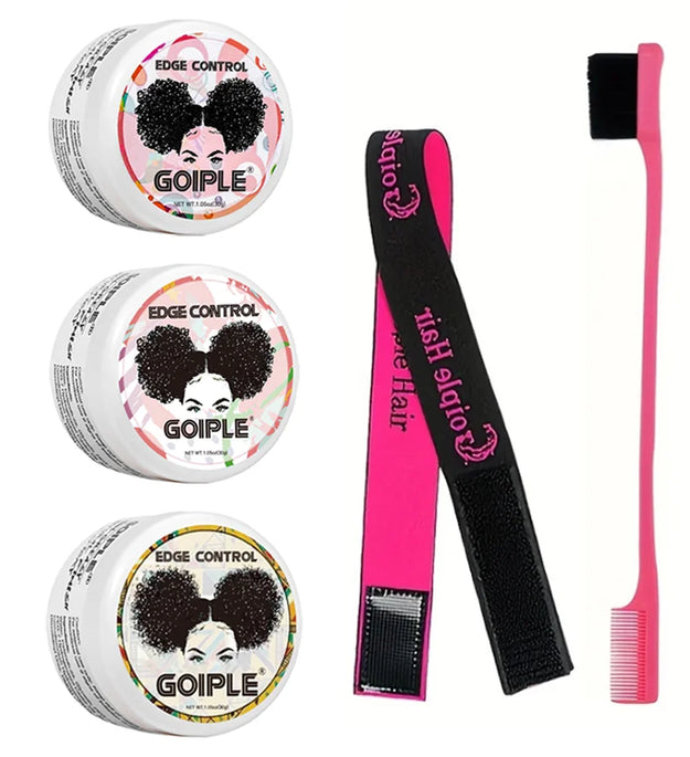 GOIPLE 3 Fruity Flavours 30g Edge Control Gel Set Fixing Broken Hair Smooth Anti-Frizz Strong Hold Styling Edge Controls Wax