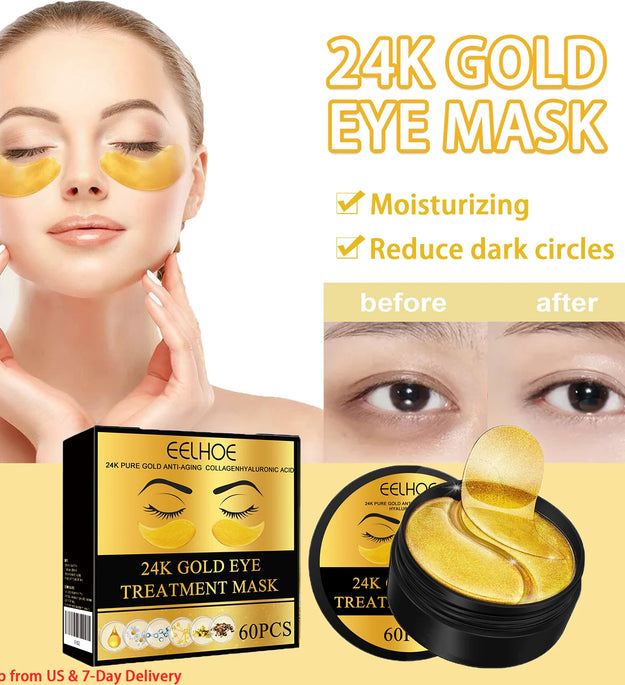 60PCS 24K Gold Eye Mask Anti Dark Circles Removal Eyes Bags Moisturizing Firming Eye Patches Eyes Skin Care Products