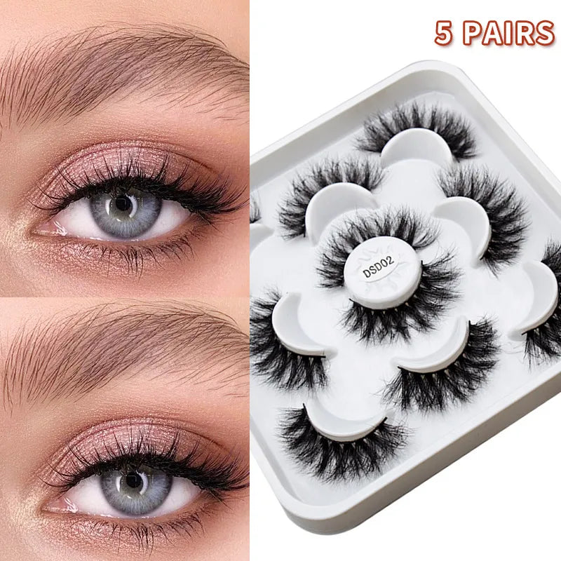 New 5 pairs 8-25mm Natural 3D Lashes Lash Extension Supplies Makeup Kit Mink Lashes Extension Mink Magnetic Eyelashes