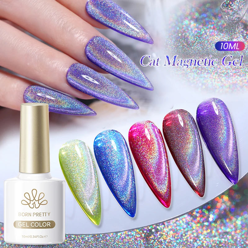 BORN PRETTY 10ml Cat Magnetic Gel Sparkling Ultra Gold Glitter Soak Off UV LED Gel Nail Art Varnish Manicure Valentine's Day