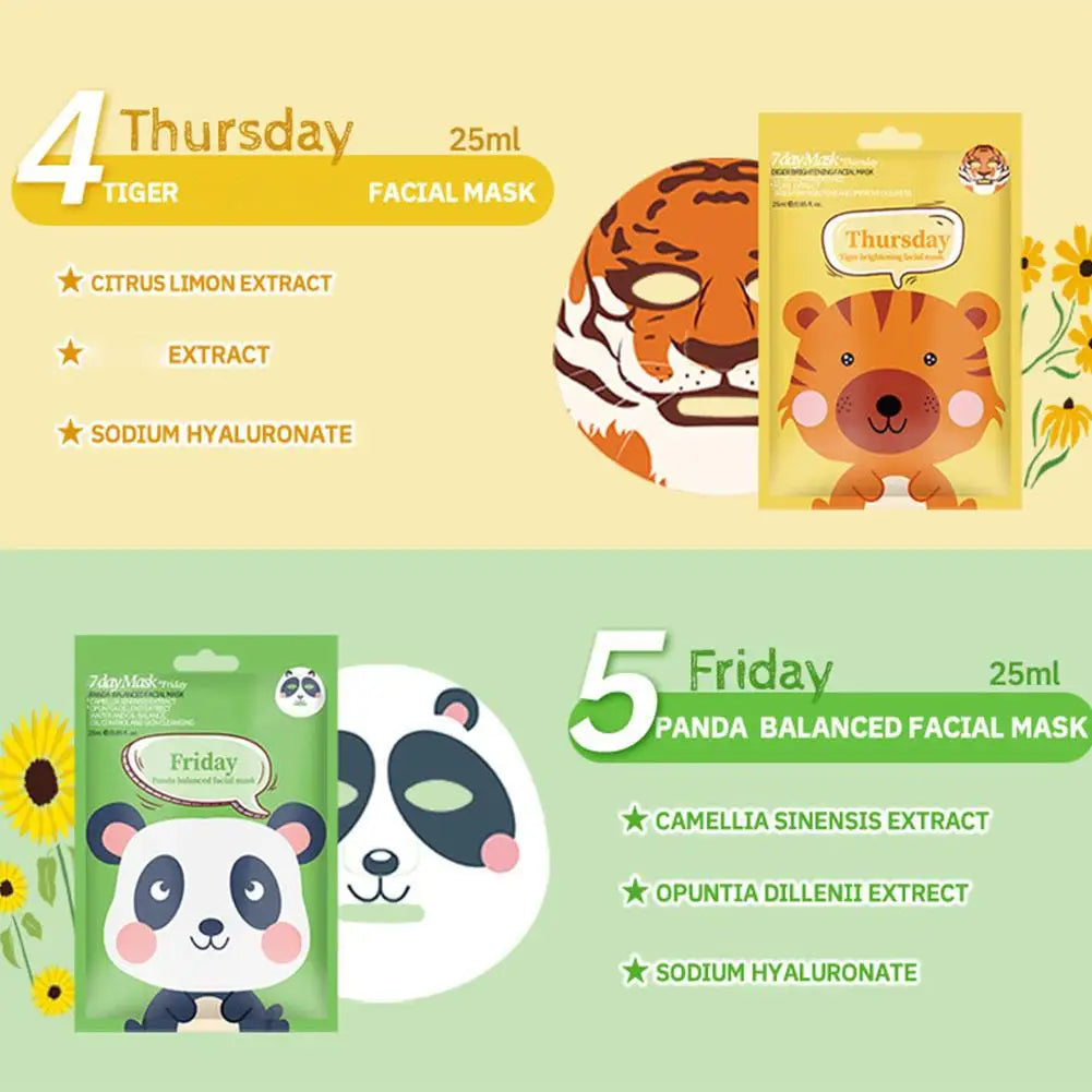 1/7pcs Cartoon Facial Mask Deep Hydrating Sheet Mask Moisturizing Tender Skin Mask Dog Panda Pig Animal Pattern Skin Care