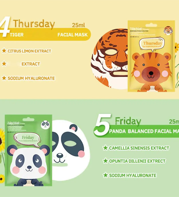 1/7pcs Cartoon Facial Mask Deep Hydrating Sheet Mask Moisturizing Tender Skin Mask Dog Panda Pig Animal Pattern Skin Care
