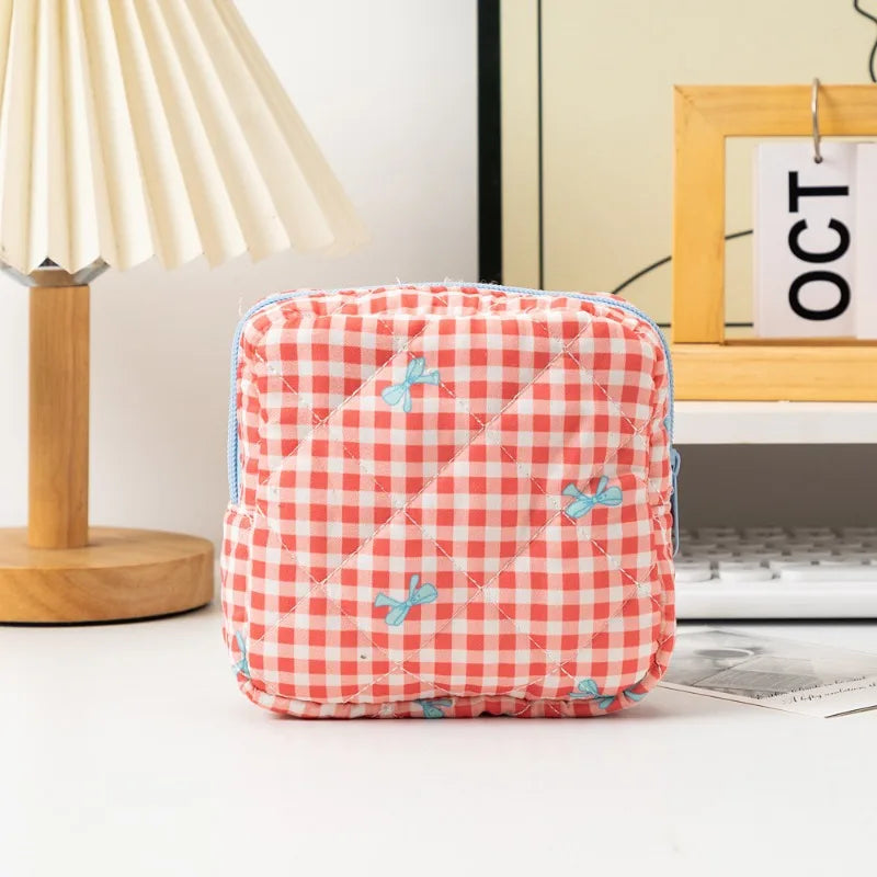 Cute Large Capacity Sanitary Napkin Storage Bags Cartoon Bow Portable Girls Physiological Period Tampon Organiser Bag Pouch