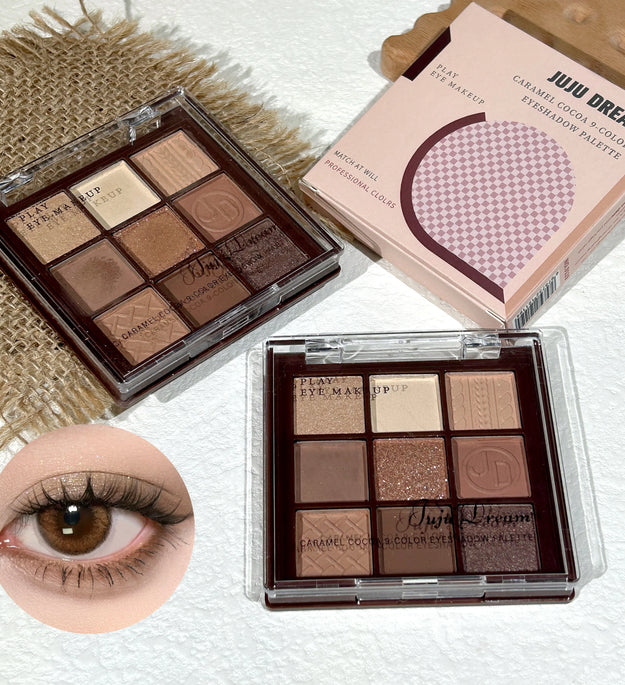 Chocolate Warm Brown Earth Palette - 9 Shades Matte Orange Brown Pearlescent Glitter Illuminating Wear Eyeshadow