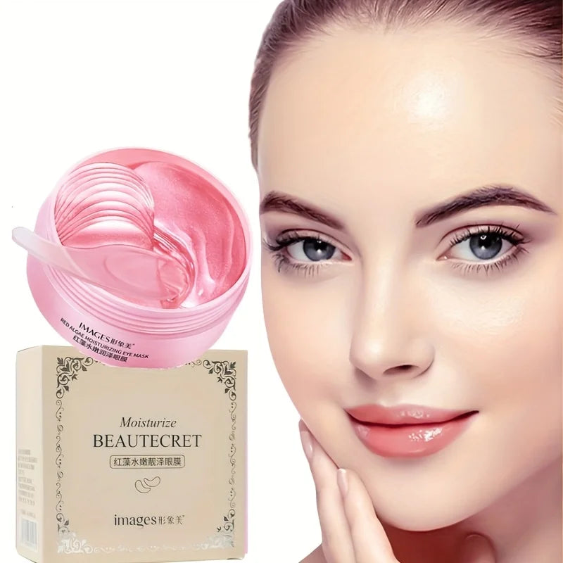 60 Pieces of Red Algae Eye Masks, Multi-Purpose Eye Patches, Containing Red Algae Extracts, Sodium Hyaluronate and Other Ingredients, to Hydrate and Moisturize the Skin, Gentle Eye Care, Texture That Is Clear and Easy to Abso