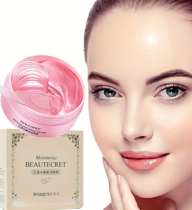 60 Pieces of Red Algae Eye Masks, Multi-Purpose Eye Patches, Containing Red Algae Extracts, Sodium Hyaluronate and Other Ingredients, to Hydrate and Moisturize the Skin, Gentle Eye Care, Texture That Is Clear and Easy to Abso