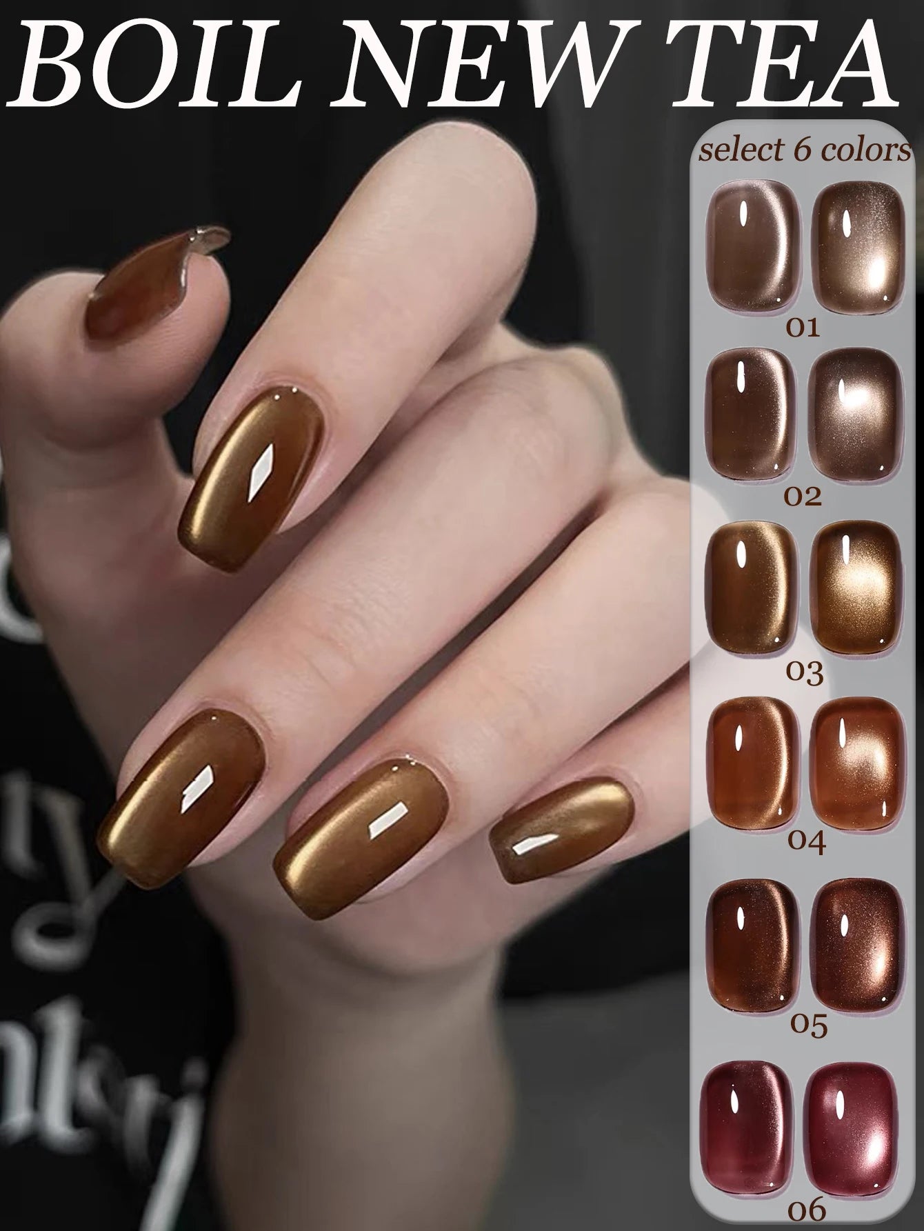 WS Black Glass Cat Magnetic Gel Nail Polish Punk Style Nail Art Manicure Varnis Semi Permanent Gel for Winter Nail Supplies