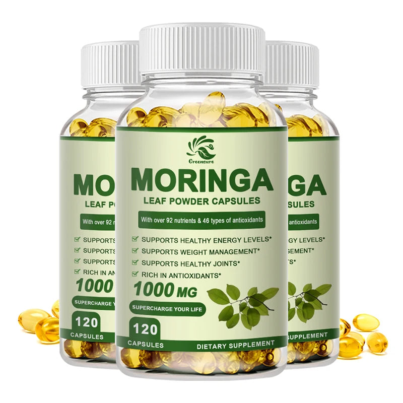 Greensure Moringa Oleifera 1000 mg Capsules Extra Potency 50:1 Extract Energizing Antioxidant, 60/120 Vegetarian Capsules