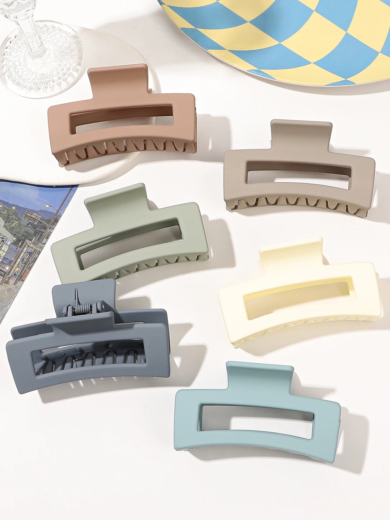 7Pcs 3.4" Medium Square Hair Claw Clips for Women Thick Thin Hair,Strong Hold Matte Banana Jaw Clips Hair Accessories