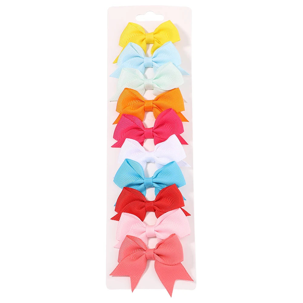 10Pcs/Set New Cute Solid Ribbon Bowknot Hair Clips for Baby Girls Handmade Bows Hairpin Barrettes Headwear Kids Hair Accessories - BlissFully