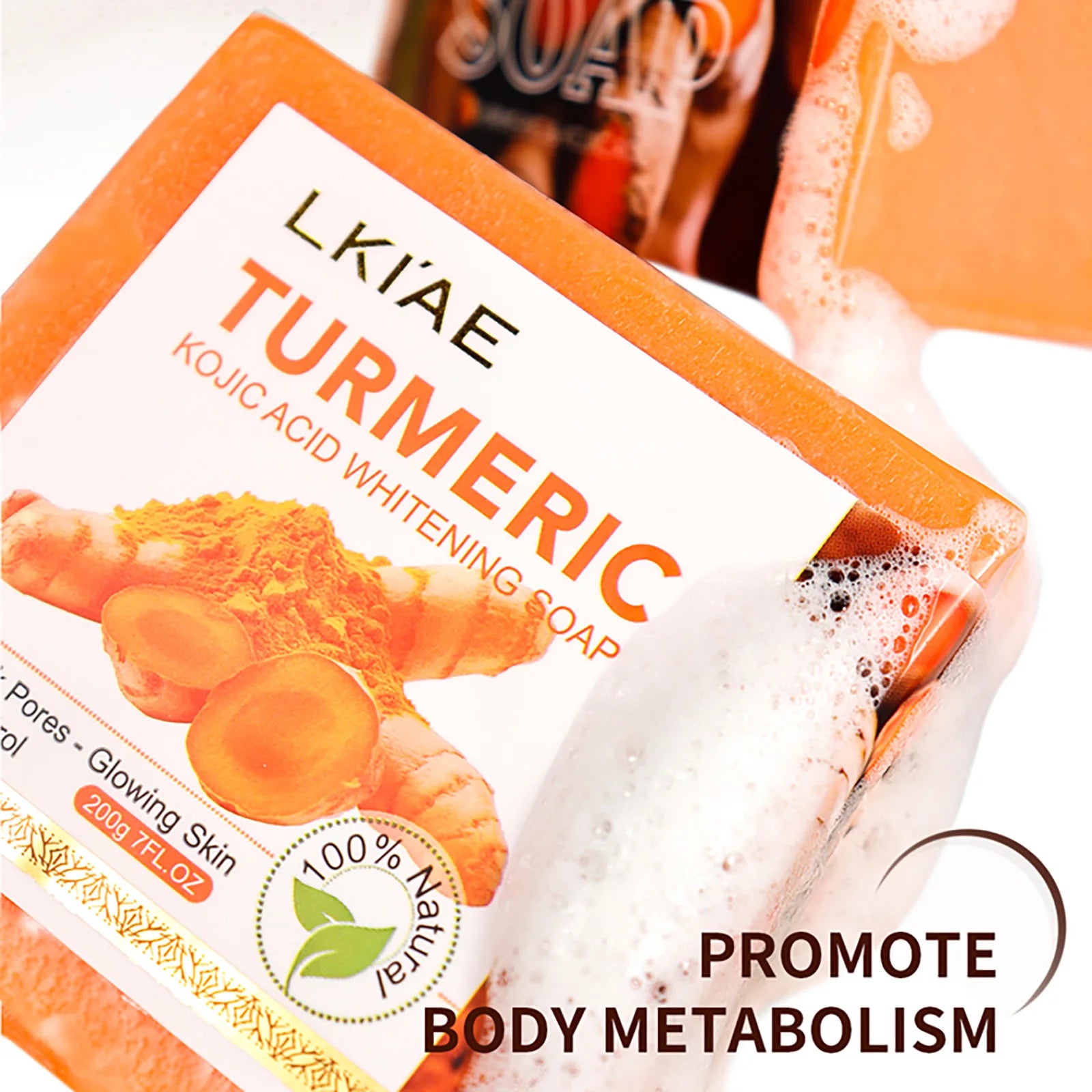 LKIAE Organic Turmeric Soap Bar, Natural Herbal Hand Made Whitening Soap, Reduce Melanin, Pimples, Acne, For Face And Body,200g