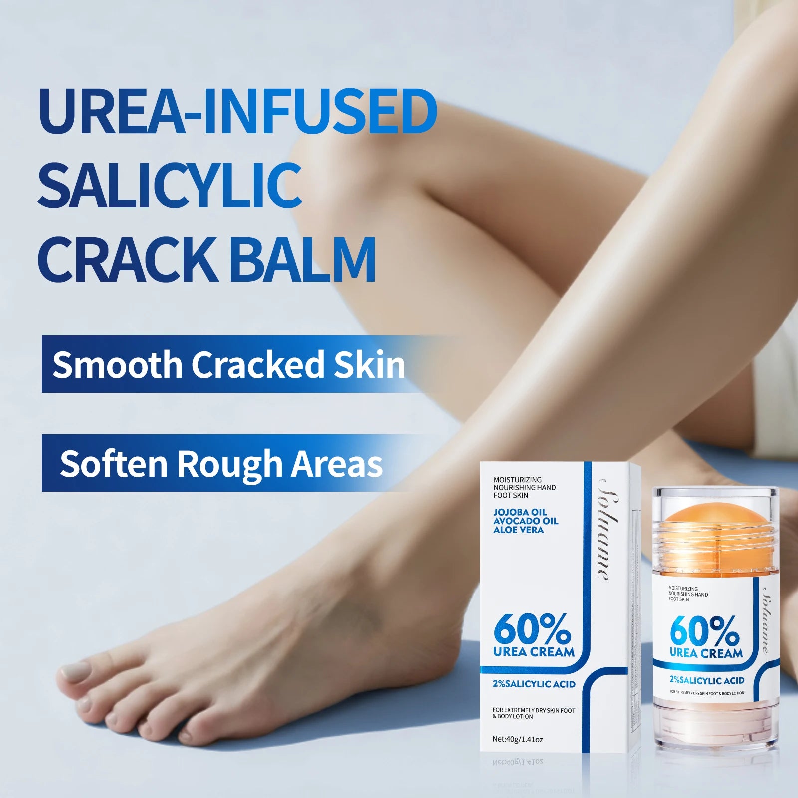 2 Pcs 60% Urea Foot Cream Stick with 2% Salicylic Acid, Foot Care Cream Moisturizer for Dry Cracked Feet, Knees, Hands