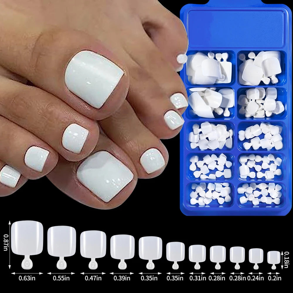 100pcs Fake Toenail Natural White Press On Toe Foot Full Cover Square Nails Art Tips Artificial Acrylic False Nail Manicure Tool