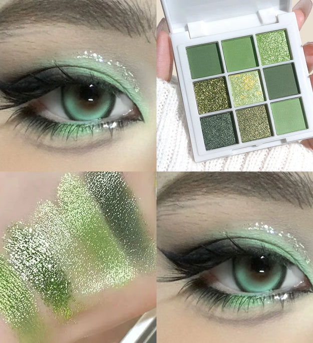 Green Eyeshadow Avocado Cream Nine-Color Brightening Eye Enhancer Reflective Diamond Nine-Square Eyeshadow Palette