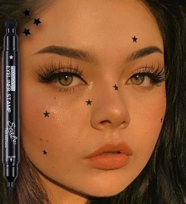 Star Liquid Eyeliner Black Moon Stamp Eye Liner Pencil 2 in 1 Waterproof Long-lasting Easy Applying Eye Eyeliner Pen Makeup
