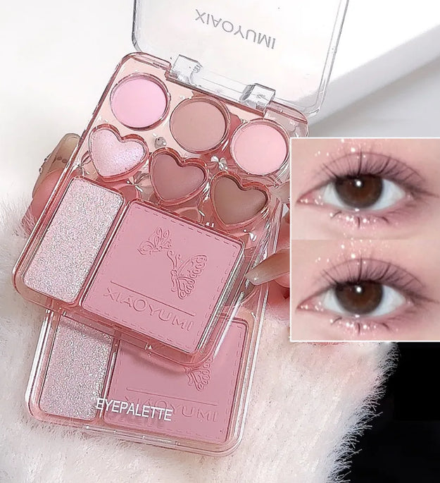 8-color love eye shadow plate, sweetheart blush, high-light integrated natural and long-lasting light shine eye shadow