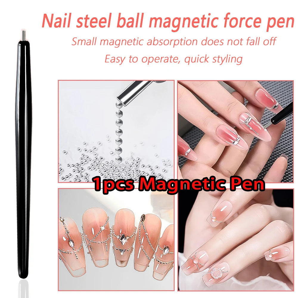 12Grids Mini Caviar Beads Nail Art Decorations Metal Gold/Silver Micro Ball Nail Charms Magnetic Pen 0.5~3mm Ball Nail Jewelry
