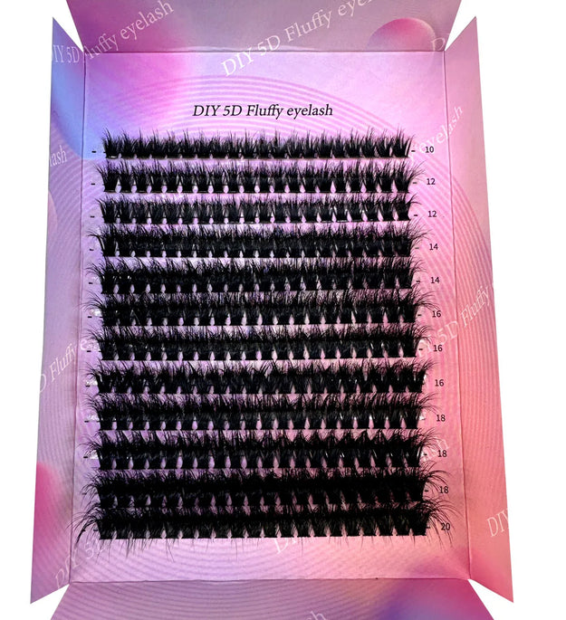 DIY5D Fluffy Lash Clusters 100D Thick Eyelash Clusters CC Curl Wispy Individual Lashes 10-20mm Cluster Eyelash Extensions 240pcs