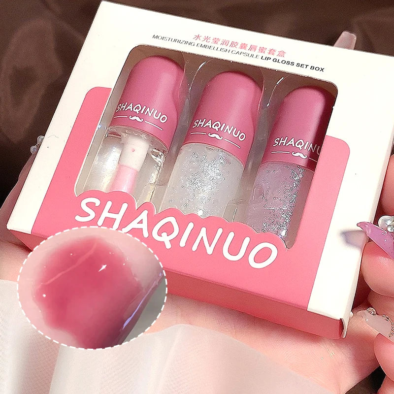 Shuiguang capsule lip honey kit moisturizes and moisturizes the mirror surface sparkling colorless transparent glass lip oil